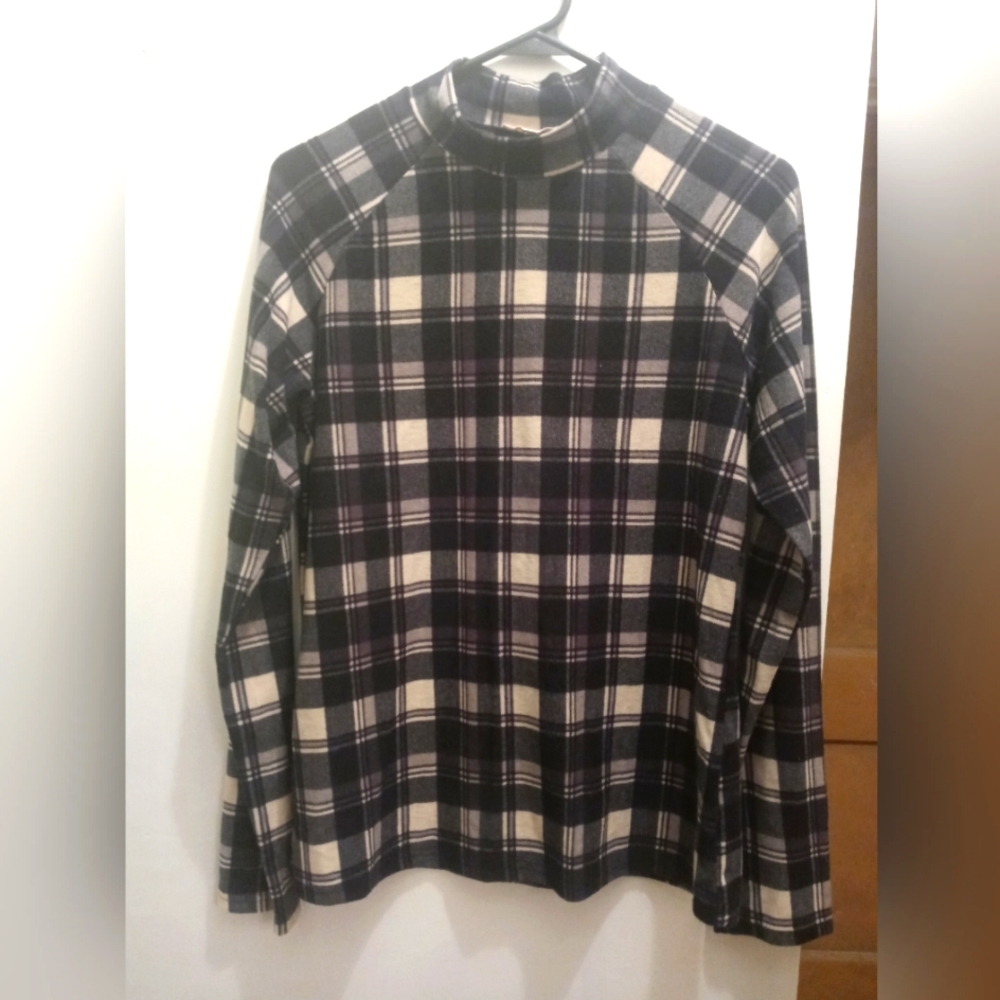 La Miel, black and white plaid mockneck, medium